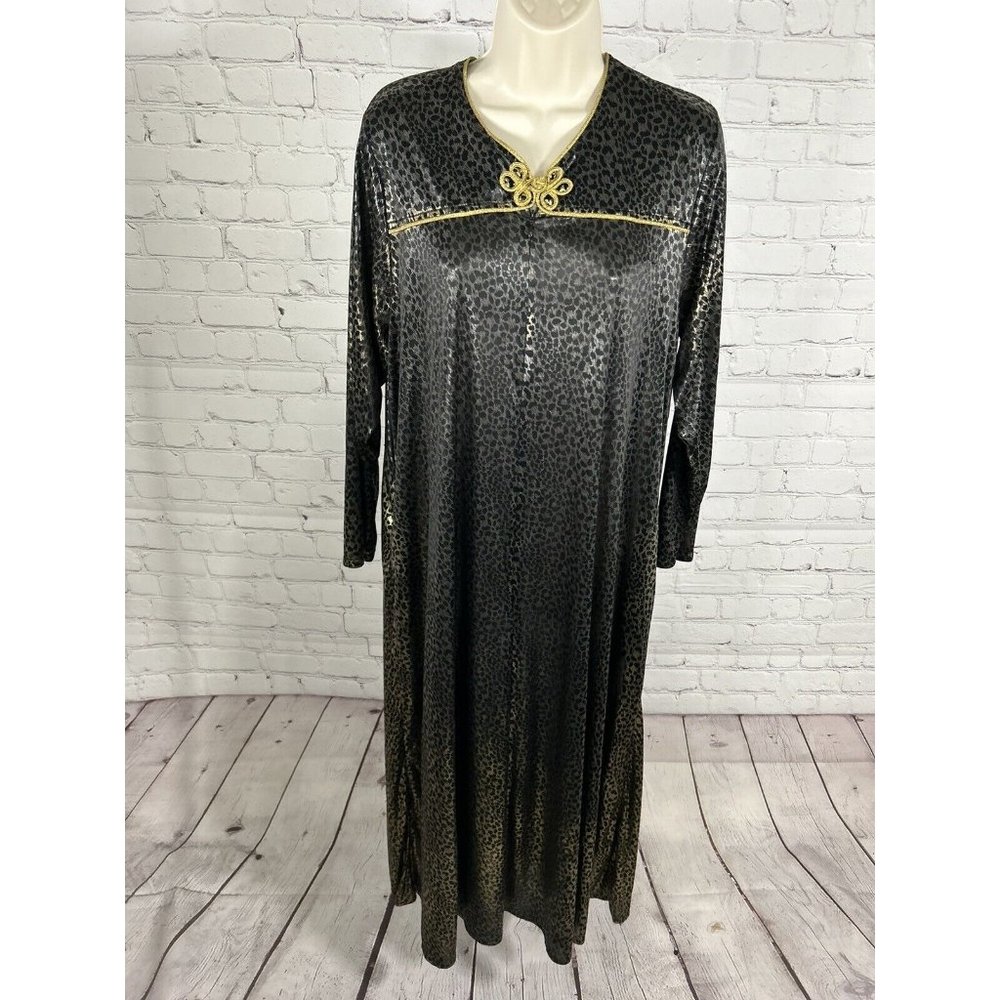 VTG Judith Hart Front Zip Long Sleeve Gradient Leopard Print Long House Dress S